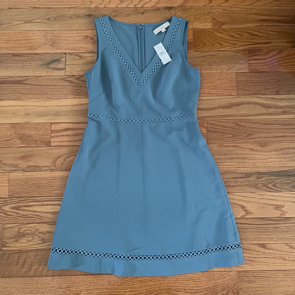 NWT Ann Taylor Loft Lacy A-Line Dress Blue Sleeveless Casual Womens 2